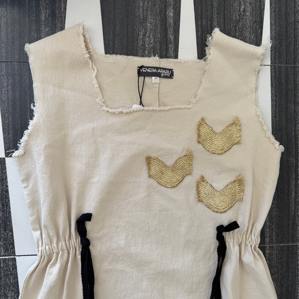 Venera Arapu Donata Dress 100% Cotton Dress with Gold Accents - Picture 2 of 5